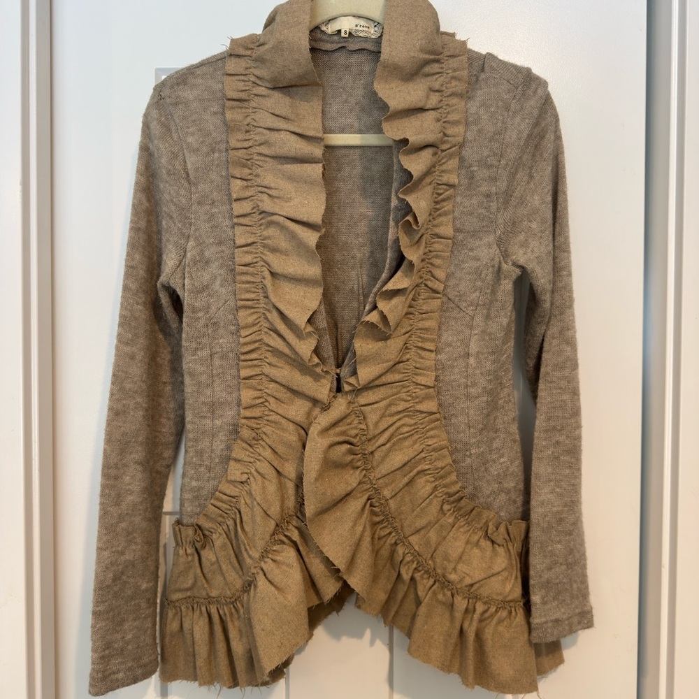 Anthropologie A'Reve Beige Ruffled Edge Cardigan